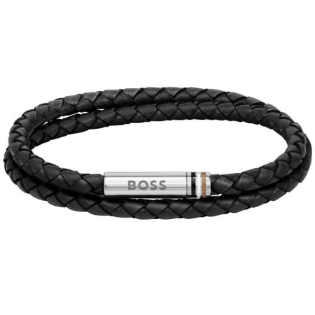 BOSS Ares Braided Leather Bracelet Black | Mainline Menswear us